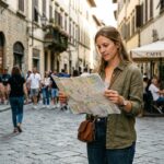 10 Travel Tips You Must Know Before Your Next Trip (2025) A traveler looking at a map in a bustling European city street.