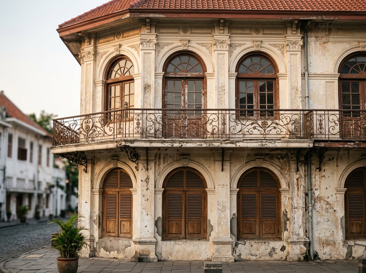 A detailed view of colonial architecture in Jakarta's old town.