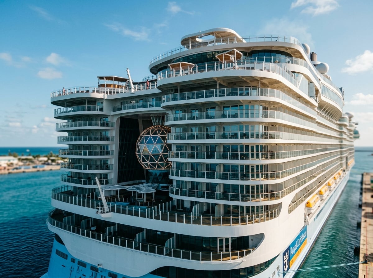 The bow of a Royal Caribbean Icon Class ship, showing its distinctive design.